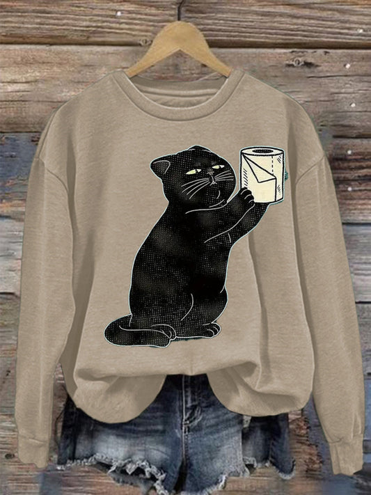Cute Cat Art Print Long Sleeve Sweatshirt